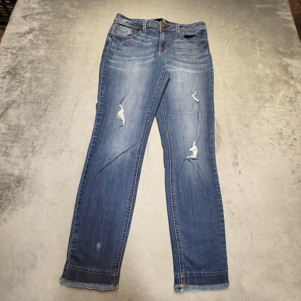 1822 Denim Jeans Womens 10 Blue Ankle Slim Distressed Fringe Stretch Midrise